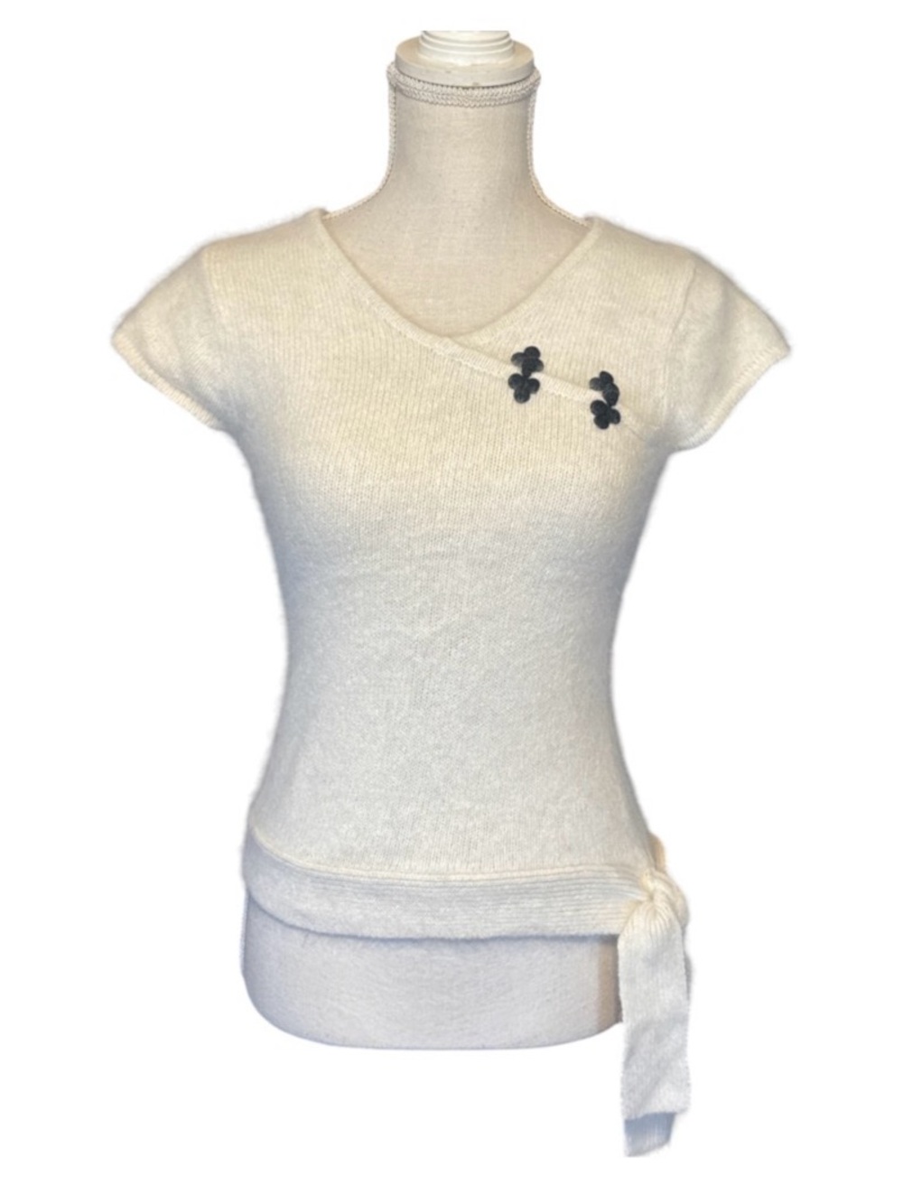 Canyon River Blues Silk Angora Rabbit Hair Blend Cream Knit Shortsleeve sweater